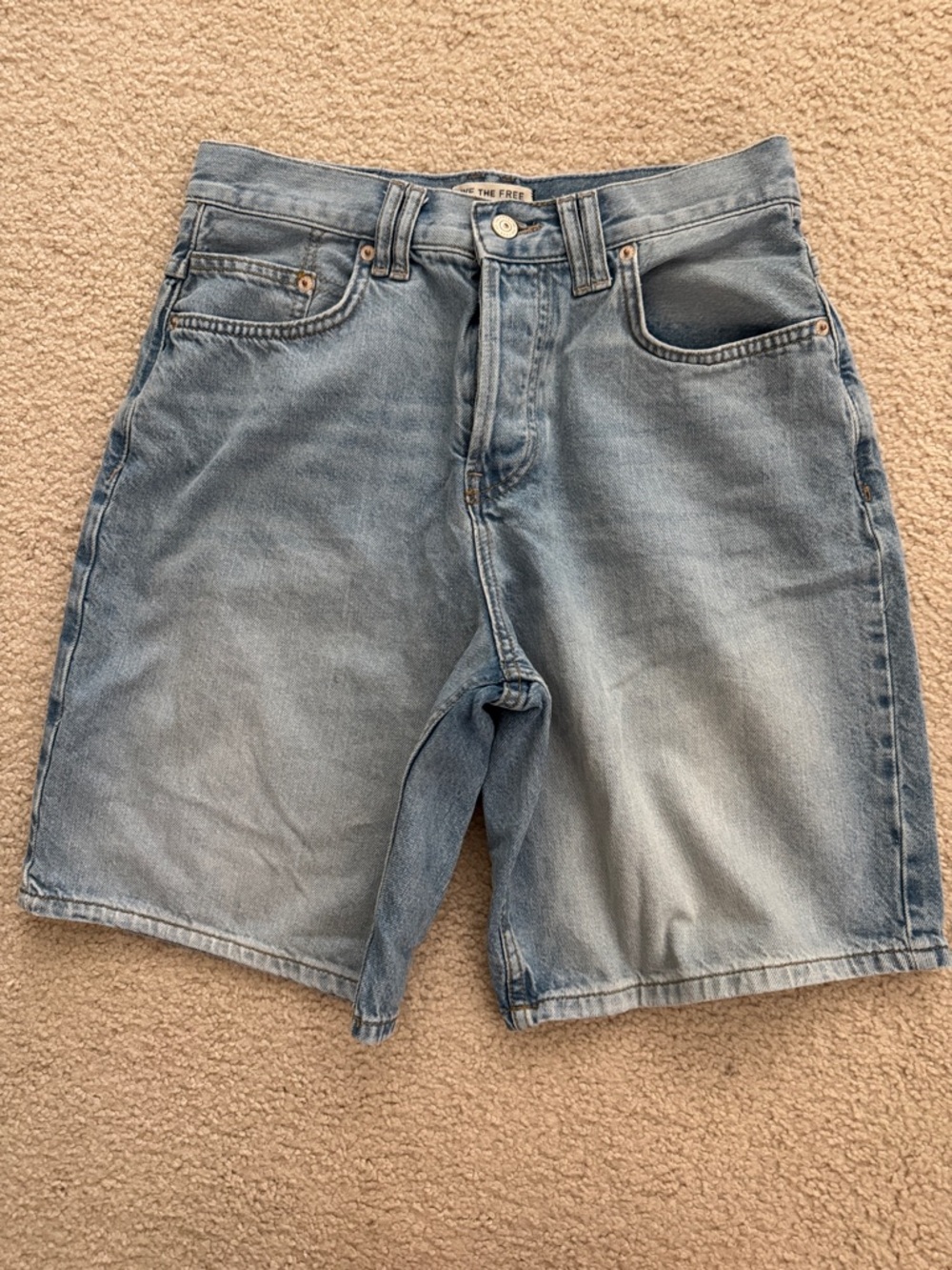 Free People-We The Free Washed Light Blue Denim Bermuda Shorts